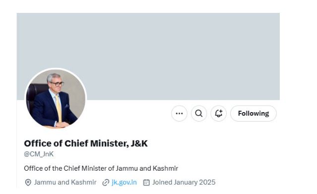 'जम्मू-कश्मीर के मुख्यमंत्री को आधिकारिक एक्स हैंडल मिला | '